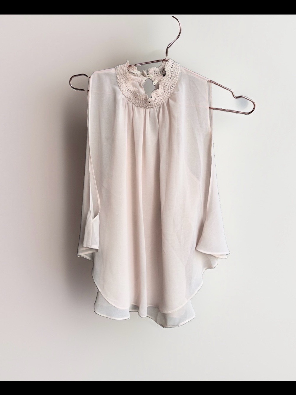 Love stitch Flowy Silky Sleeveless Mock Neck Crotchet Blouse Top Summer Light S